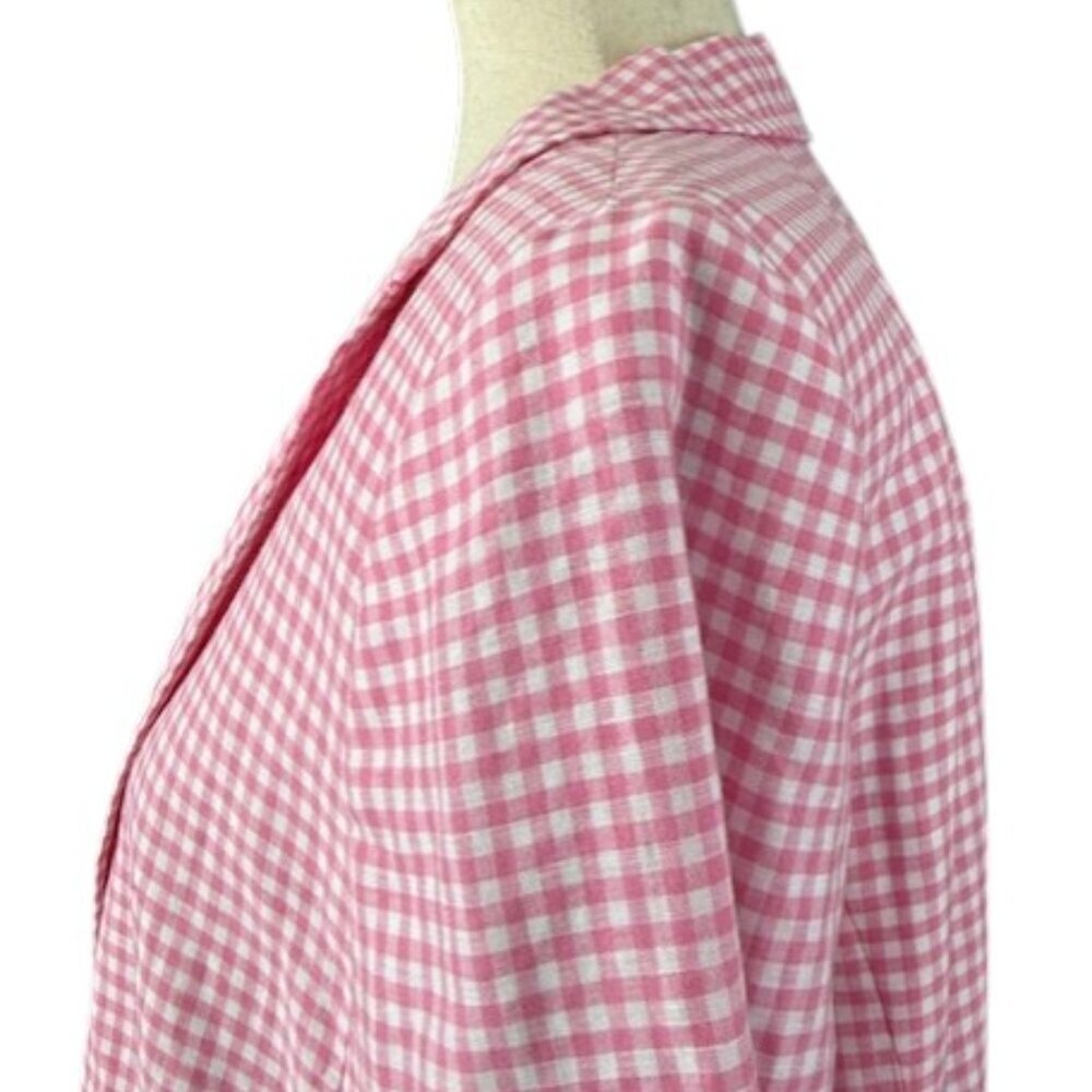 Talbots Women's Classic Summer Pink Blazer Gingham Plaid Linen Blend Sz 14P NWOT - Picture 11 of 13